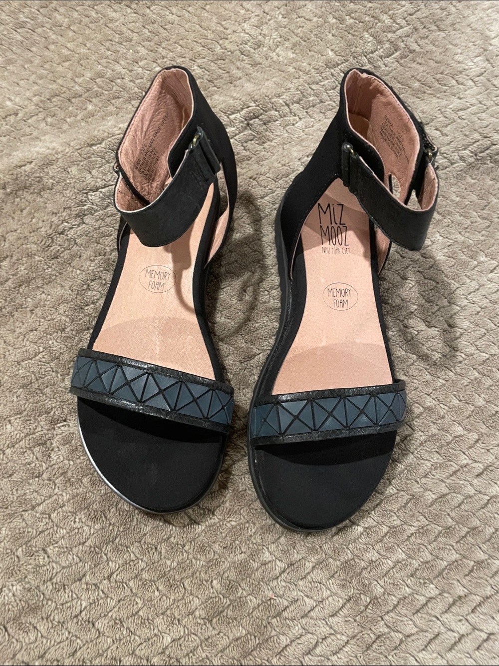 Miz Mooz Black Sandals with Geometric Accent Strap